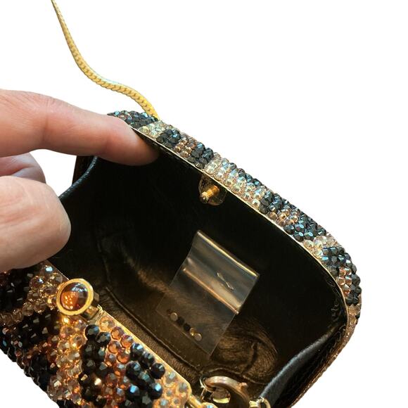 Mini Crystallized Embellished Evening Shoulder Bag Clutch Purse Leopard Gold - Picture 11 of 16